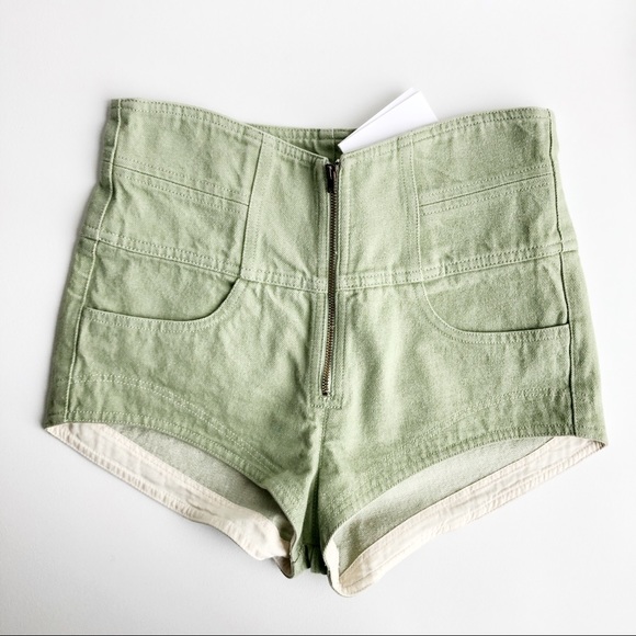 Isabel Marant Pants - ISABEL MARANT High Rise Almond Green Denim Shorts